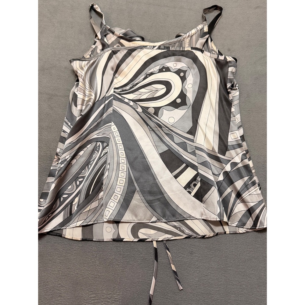 Babydoll Silk‎ Blend Abstract Print Ruffle Tie Neck Camisole Y2K Retro Coquette - Picture 6 of 7